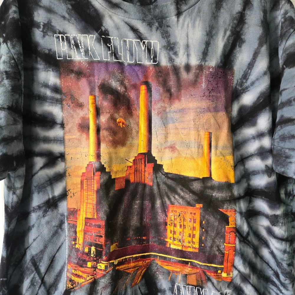Pink Floyd Animals Mens Large T-Shirt Black Grey Tie Dye Graphic Rock Band Tee